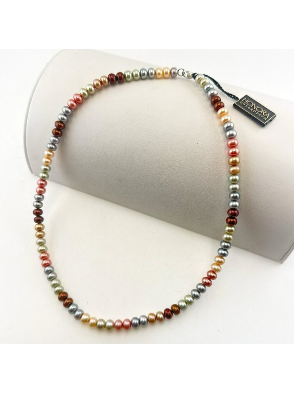 Honora Pearl Necklace Rainbow Multicolor Button 20" Sterling Silver Pink Blue